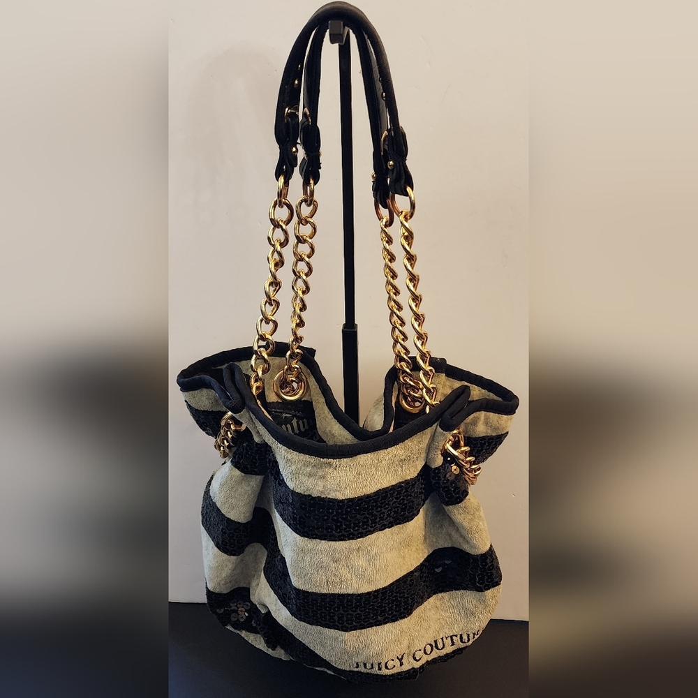 Juicy Couture Vintage Sequin Stripe Velour Daydreamer Shoulder Bag.